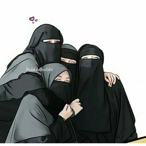Gambar Kartun Muslimah Bercadar Bersama Teman