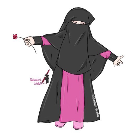 Gambar Kartun Muslimah Bercadar dan Anak Bercadar