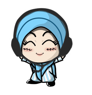 Gambar Kartun Muslimah Lucu dengar Musik (Murottal Asik)